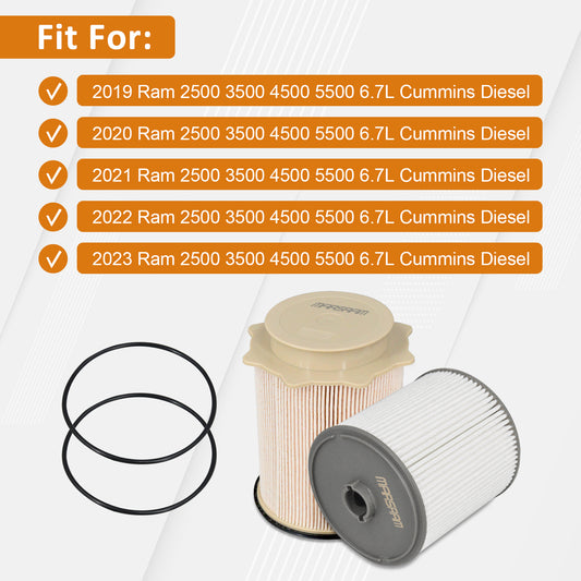 Marsram 6.7 Cummins Fuel Filter Water Separator Set fits for 2019-2024 Dodge Ram 2500-5500 6.7L Cummins Diesel Turbo Engines, Replace 68157291AA 68436631AA