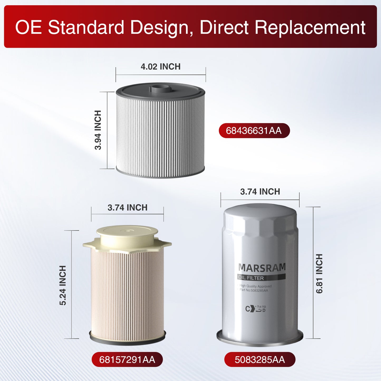 Marsram 6.7 Cummins Fuel Filter and Oil Filter Kit Replaces 68157291AA 68436631AA 5083285AA