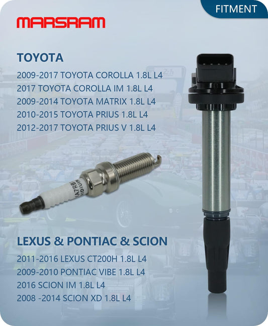 Marsram Ignition Coil Pack UF596 & Double Iridium Spark Plug 4912 8 PCS