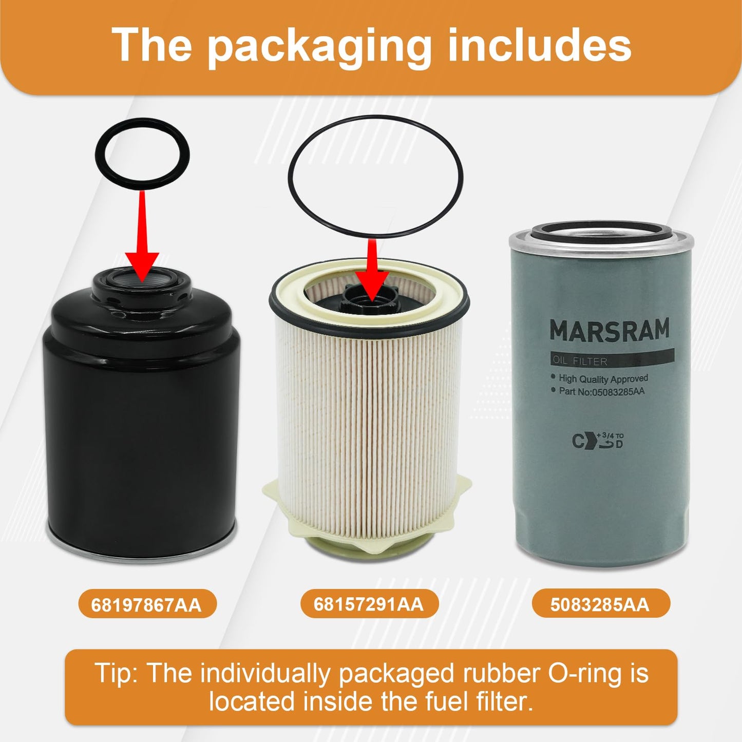 Marsram 6.7 Cummins Fuel Filter and Oil Filter Fits Replaces 68157291AA 68197867AA 5083285AA