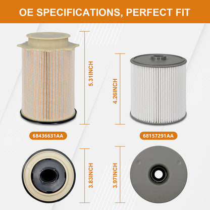 Marsram 6.7 Cummins Fuel Filter Water Separator Set fits for 2019-2024 Dodge Ram 2500-5500 6.7L Cummins Diesel Turbo Engines, Replace 68157291AA 68436631AA