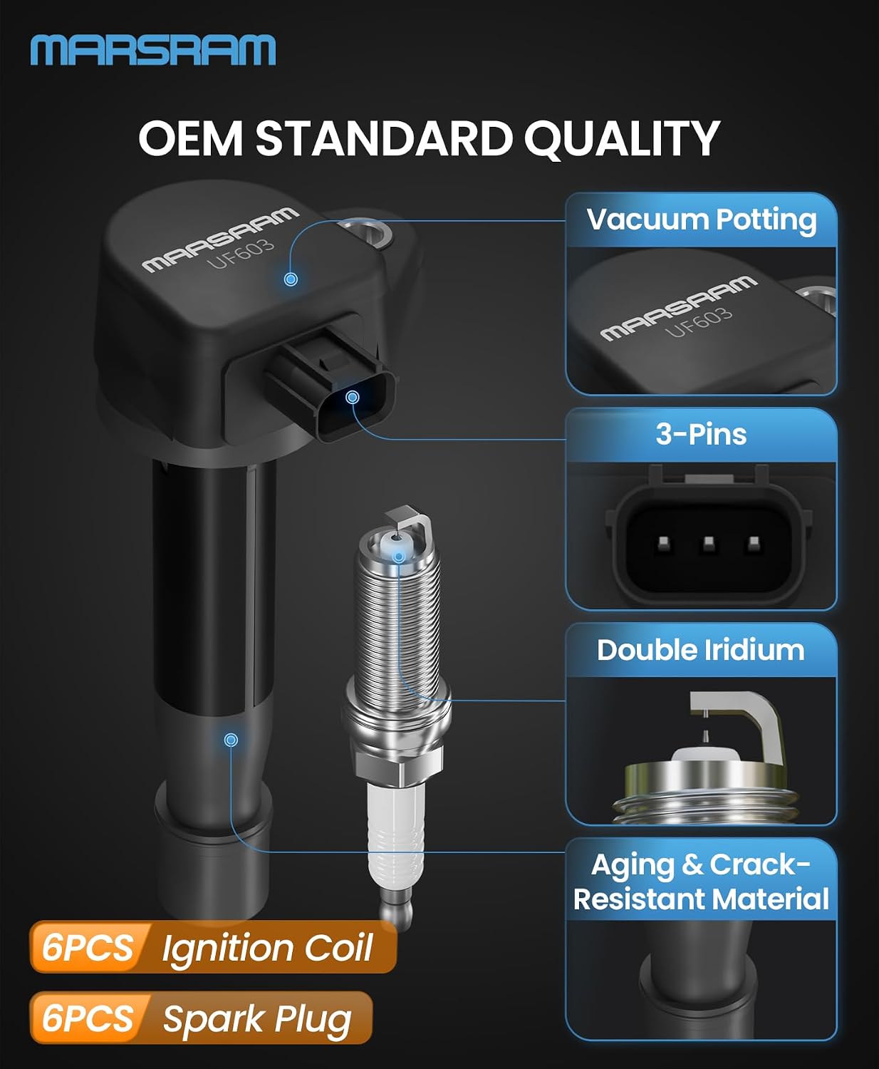 Marsram Ignition Coil Pack Spark Plug UF603 - Double Iridium for 2019-2021 Enclave Preferred 3.6L, 2014-2018 Enclave Premium 3.6L