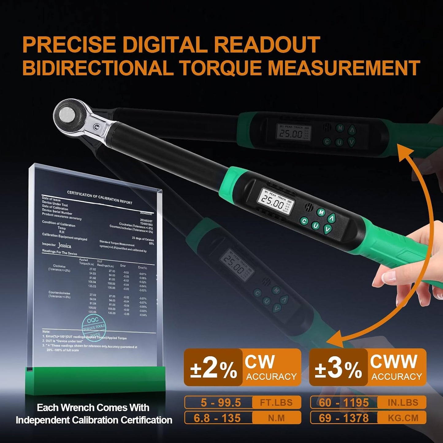 Marsram Adjustable Digital Torque Wrench 5-99.6ft.lbs/6.8-135N.m, Interchangeable Electronic Torque Wrench With 5-35mm Jaw And 3/8" Drive Ratchet Head With Buzzer And LED, For HVAC Car Moto Repair