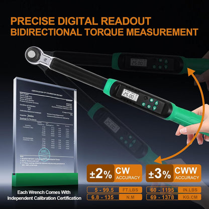 Marsram Adjustable Digital Torque Wrench 5-99.6ft.lbs/6.8-135N.m, Interchangeable Electronic Torque Wrench With 5-35mm Jaw And 3/8" Drive Ratchet Head With Buzzer And LED, For HVAC Car Moto Repair