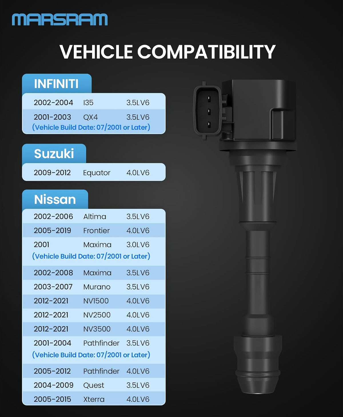Marsram Ignition Coil Pack UF349 for Nissan 2005-2019 Frontier 4.0L 6Pcs