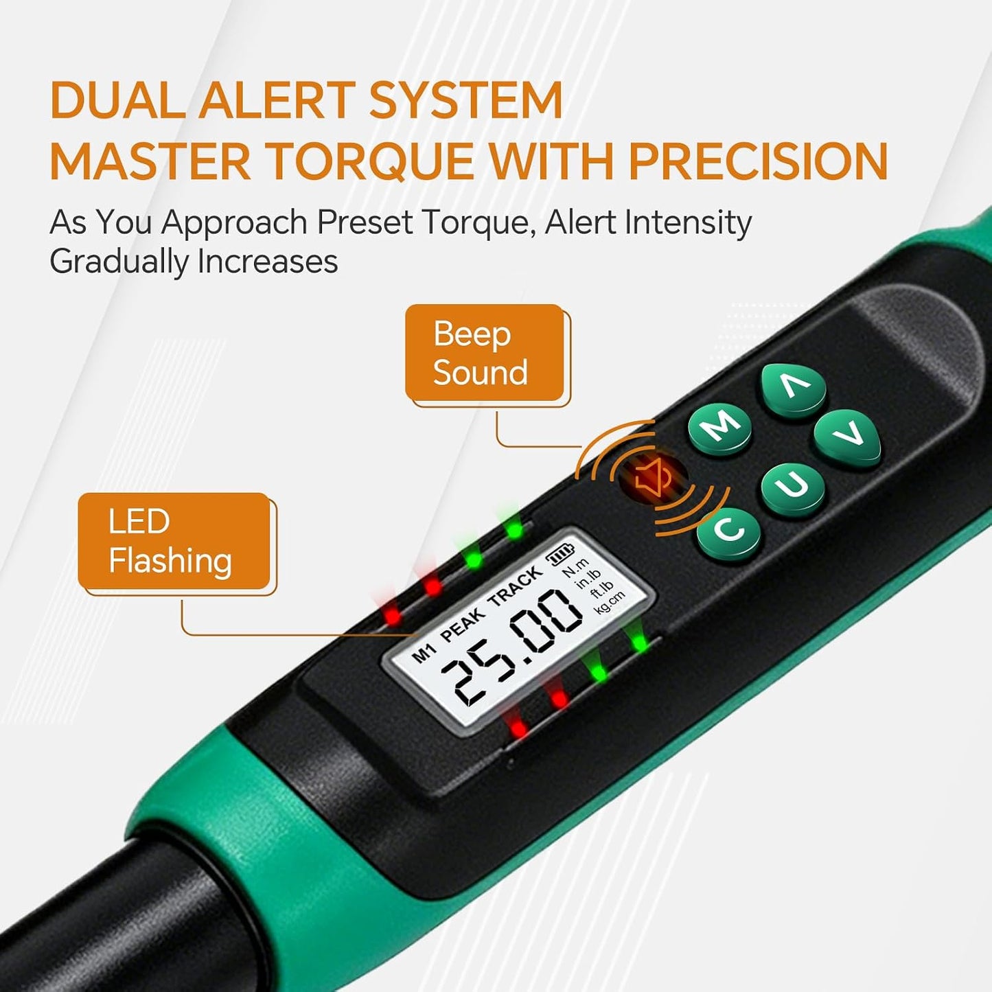 Marsram Adjustable Digital Torque Wrench 5-99.6ft.lbs/6.8-135N.m, Interchangeable Electronic Torque Wrench With 5-35mm Jaw And 3/8" Drive Ratchet Head With Buzzer And LED, For HVAC Car Moto Repair