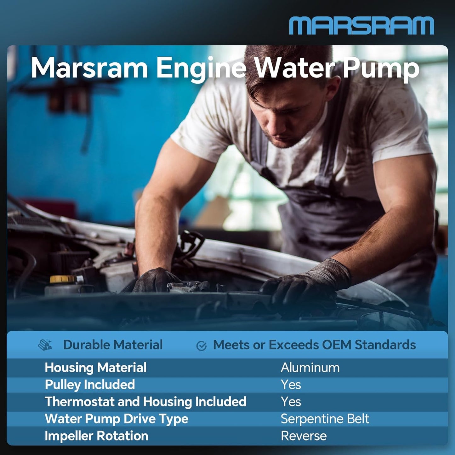 Marsram Engine Water Pump w/Thermostat Compatible with Chevy GMC Cadillac Hummer Workhorse, 1999-2006 Silverado Sierra, 2003-2006 Tahoe Suburban Express TrailBlazer Yukon, 4.8L 5.3L 6.0L V8, OE AW5104