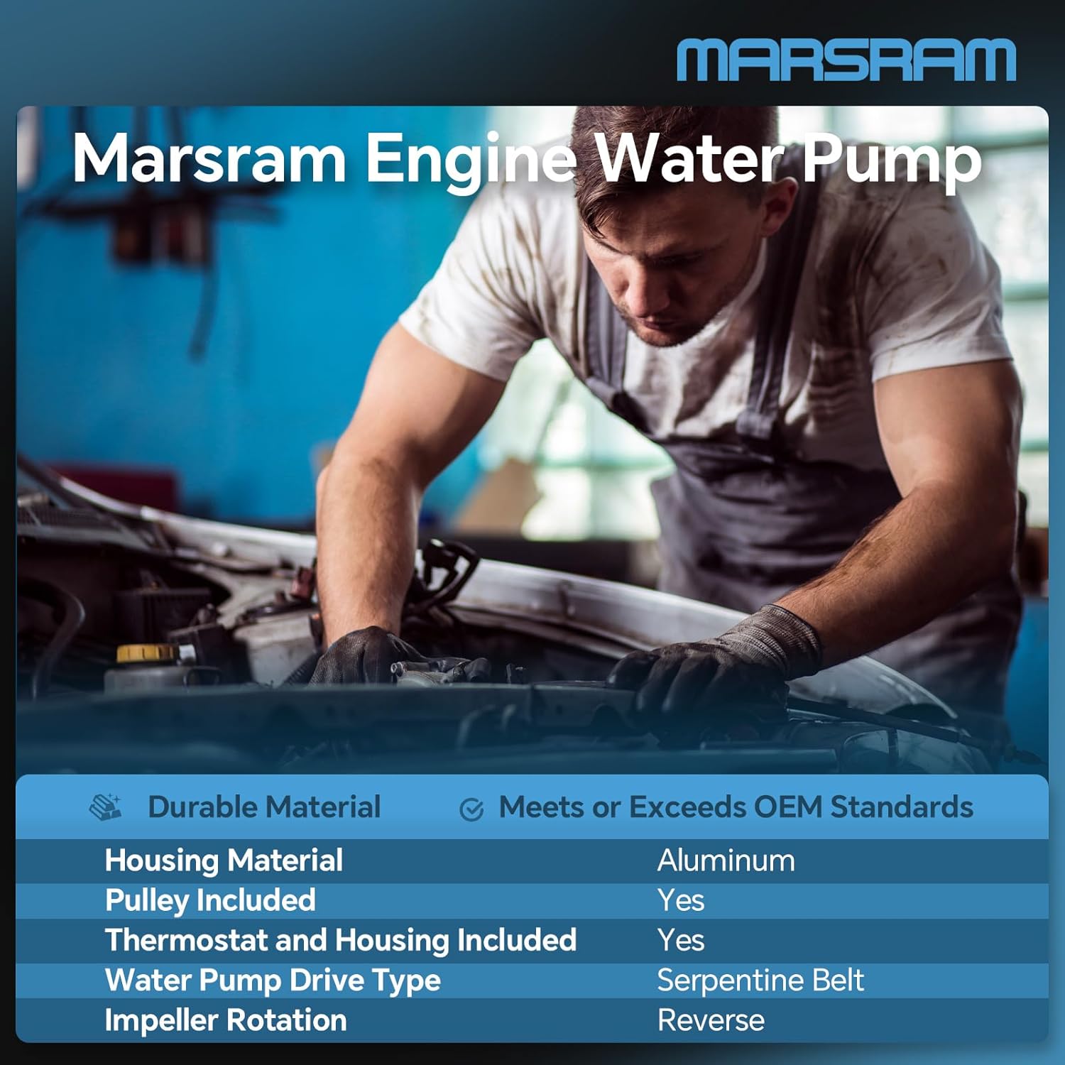 Marsram Engine Water Pump w/Thermostat Compatible with Chevy GMC Cadillac Hummer Workhorse, 1999-2006 Silverado Sierra, 2003-2006 Tahoe Suburban Express TrailBlazer Yukon, 4.8L 5.3L 6.0L V8, OE AW5104