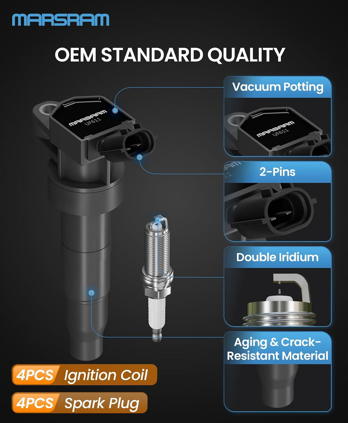 Marsram UF611 Ignition Coil Pack & XP6203 Spark Plugs