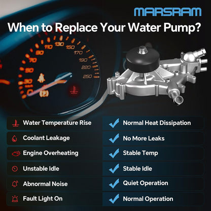 Marsram Engine Water Pump w/Thermostat Compatible with Chevy GMC Cadillac Hummer Workhorse, 1999-2006 Silverado Sierra, 2003-2006 Tahoe Suburban Express TrailBlazer Yukon, 4.8L 5.3L 6.0L V8, OE AW5104