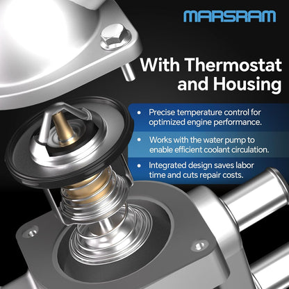 Marsram Engine Water Pump w/Thermostat Compatible with Chevy GMC Cadillac Hummer Workhorse, 1999-2006 Silverado Sierra, 2003-2006 Tahoe Suburban Express TrailBlazer Yukon, 4.8L 5.3L 6.0L V8, OE AW5104