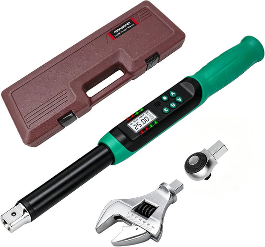 Marsram Adjustable Digital Torque Wrench 5-99.6ft.lbs/6.8-135N.m, Interchangeable Electronic Torque Wrench With 5-35mm Jaw And 3/8" Drive Ratchet Head With Buzzer And LED, For HVAC Car Moto Repair
