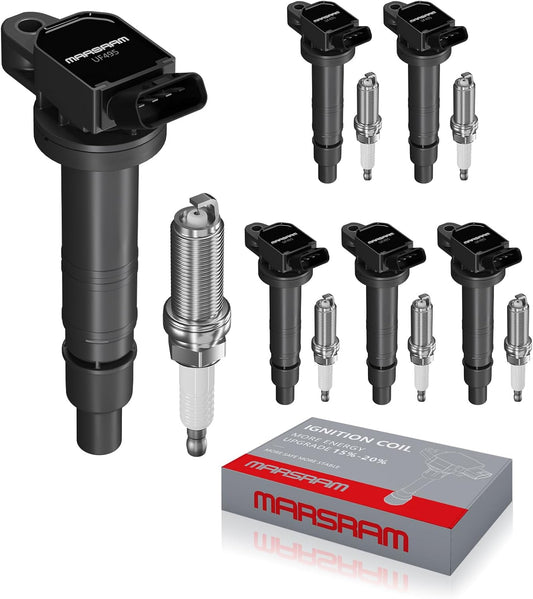 Marsram Ignition Coil Pack UF495 & Double Iridium Spark Plugs 6176 Compatible with Toyota, 2005-2015 Tacoma, 2007-2009 FJ Cruiser 2005-2009 4Runner Tundra, Set of 6, V6 4.0L, 90919-02248 90919-A2001
