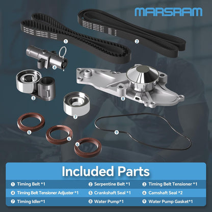 Marsram Timing Belt Kit with Water Pump Compatible with Honda Acura Saturn, 2003-2017 Accord 2006-2013 Pilot Odyssey Ridgeline MDX TSX TL 3.0L 3.2L 3.5L 3.7L V6, Replaces TKH-002 19200RDVJ01 TCKWP329