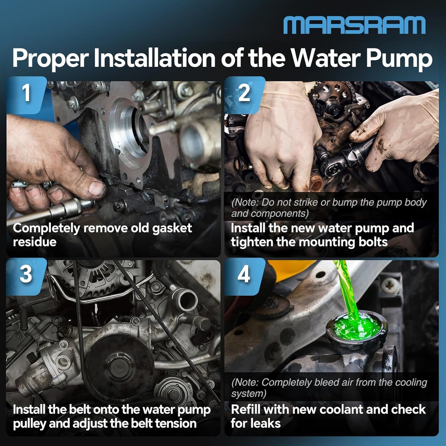 Marsram Engine Water Pump w/Thermostat Compatible with Chevy GMC Cadillac Hummer Workhorse, 1999-2006 Silverado Sierra, 2003-2006 Tahoe Suburban Express TrailBlazer Yukon, 4.8L 5.3L 6.0L V8, OE AW5104