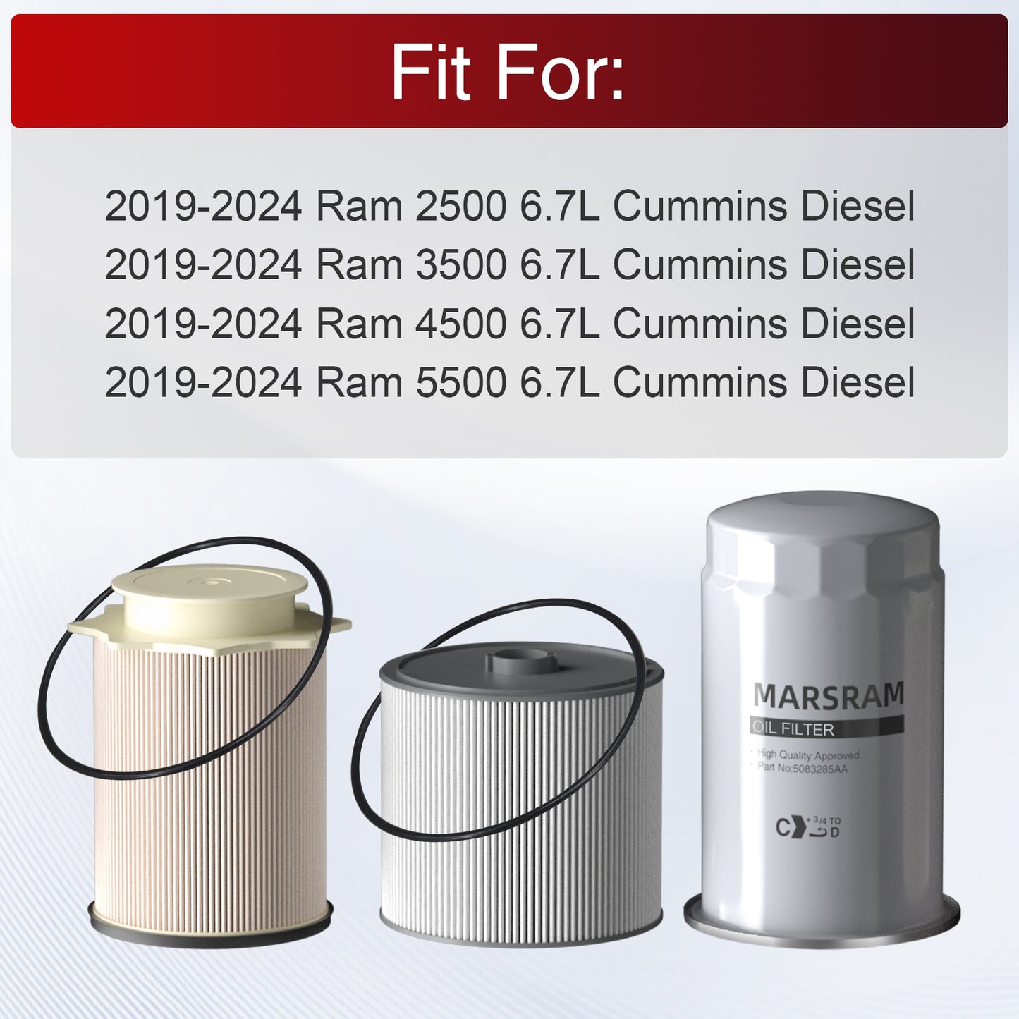 Marsram 6.7 Cummins Fuel Filter and Oil Filter Kit Replaces 68157291AA 68436631AA 5083285AA