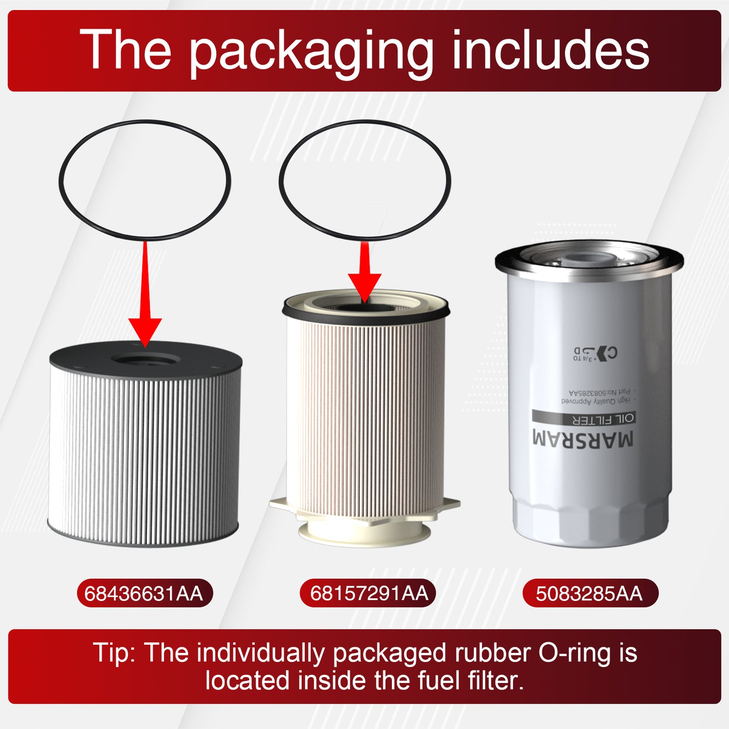 Marsram 6.7 Cummins Fuel Filter and Oil Filter Kit Replaces 68157291AA 68436631AA 5083285AA