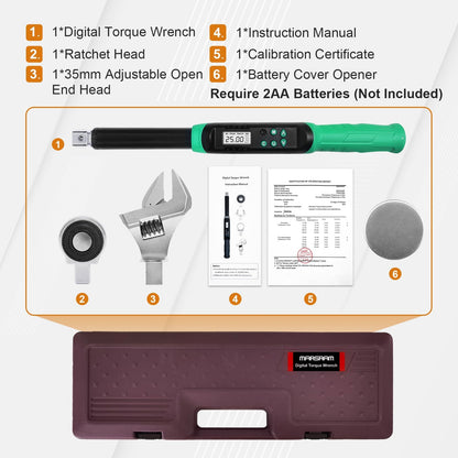 Marsram Adjustable Digital Torque Wrench 5-99.6ft.lbs/6.8-135N.m, Interchangeable Electronic Torque Wrench With 5-35mm Jaw And 3/8" Drive Ratchet Head With Buzzer And LED, For HVAC Car Moto Repair