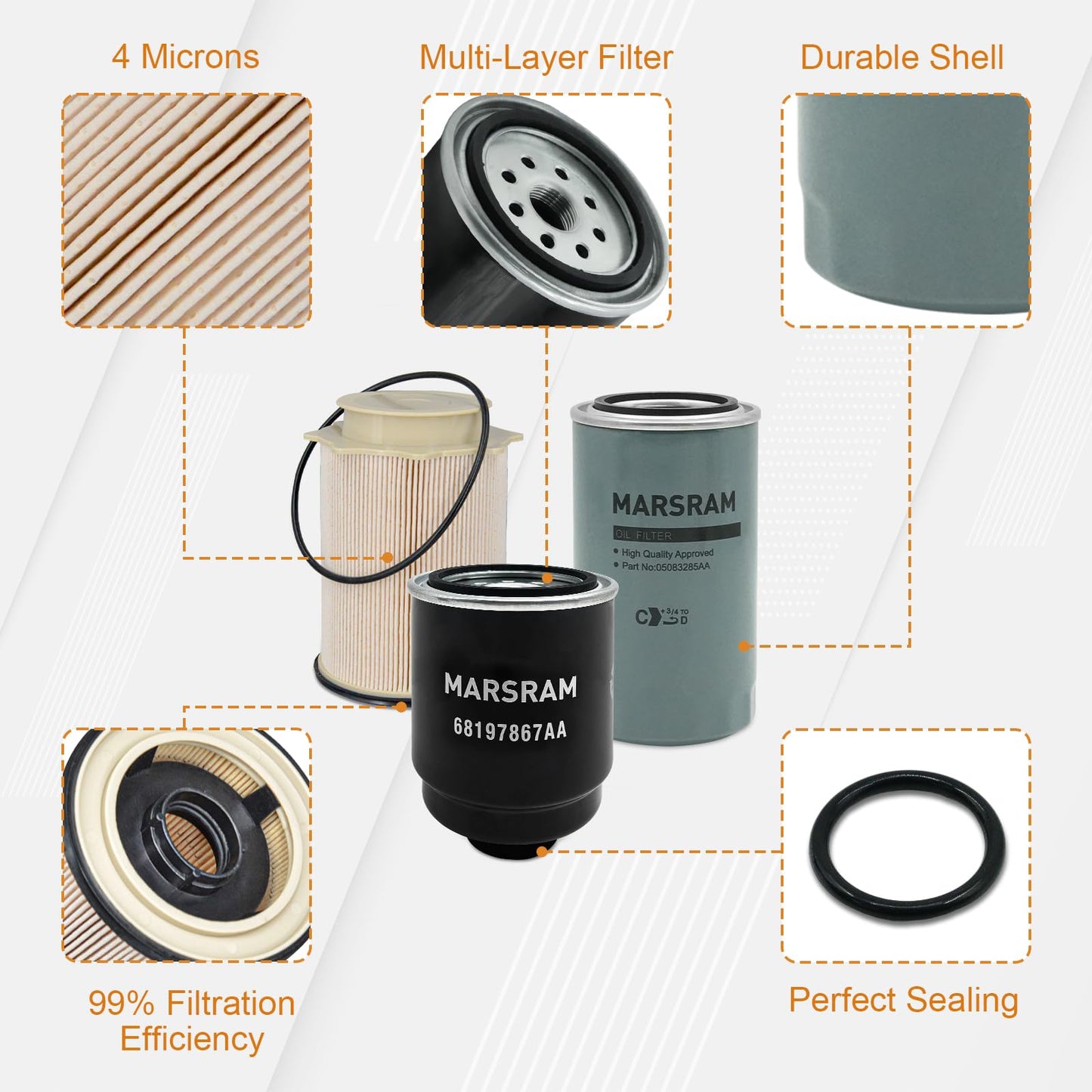 Marsram 6.7 Cummins Fuel Filter and Oil Filter Fits Replaces 68157291AA 68197867AA 5083285AA