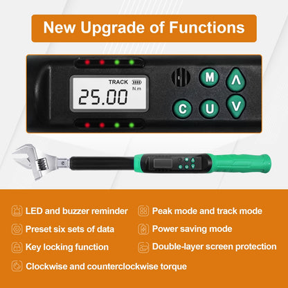 Marsram Adjustable Digital Torque Wrench, 5-99.6ft.lbs/6.8-135N.m, 5-35mm Jaw, Open End Interchangeable Electronic Torque Wrench With Buzzer And LED, For HVAC Car Moto Repair Tool, Calibrated