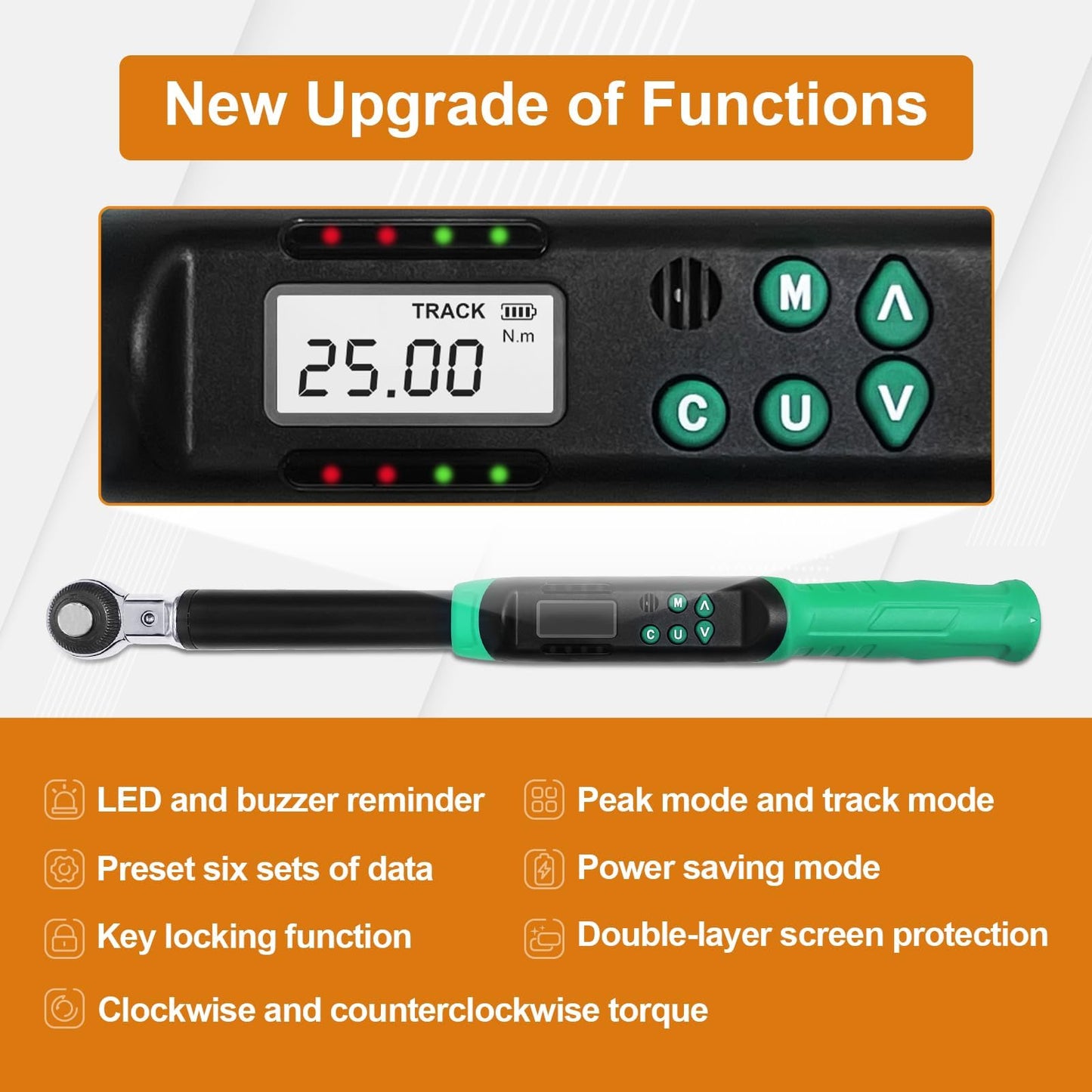 Marsram Adjustable Digital Torque Wrench 5-99.6ft.lbs/6.8-135N.m, Interchangeable Electronic Torque Wrench With 5-35mm Jaw And 3/8" Drive Ratchet Head With Buzzer And LED, For HVAC Car Moto Repair