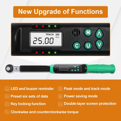 Marsram Adjustable Digital Torque Wrench 5-99.6ft.lbs/6.8-135N.m, Interchangeable Electronic Torque Wrench With 5-35mm Jaw And 3/8" Drive Ratchet Head With Buzzer And LED, For HVAC Car Moto Repair