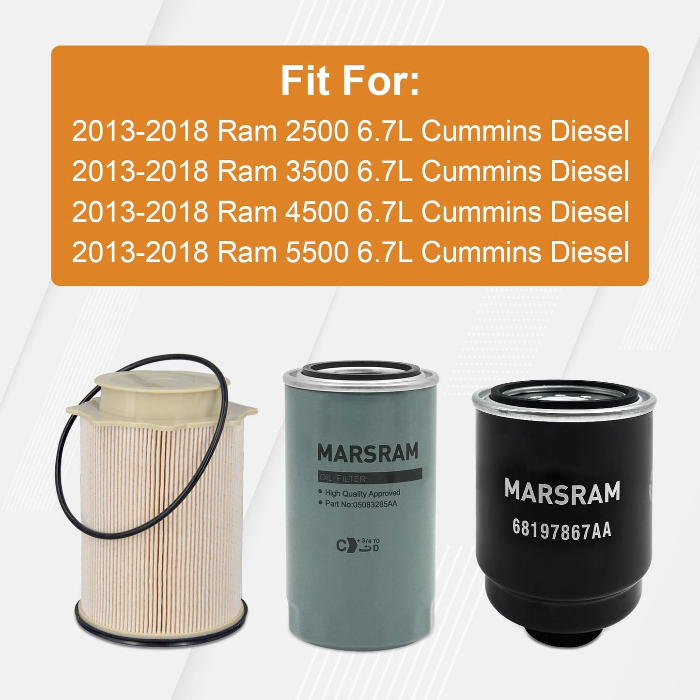 Marsram 6.7 Cummins Fuel Filter and Oil Filter Fits Replaces 68157291AA 68197867AA 5083285AA
