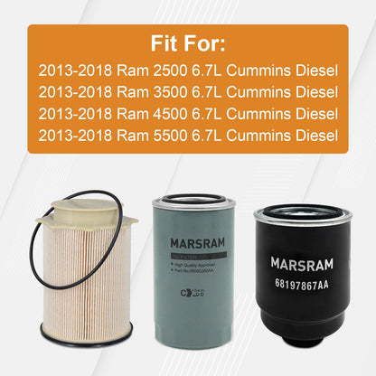 Marsram 6.7 Cummins Fuel Filter and Oil Filter Fits Replaces 68157291AA 68197867AA 5083285AA