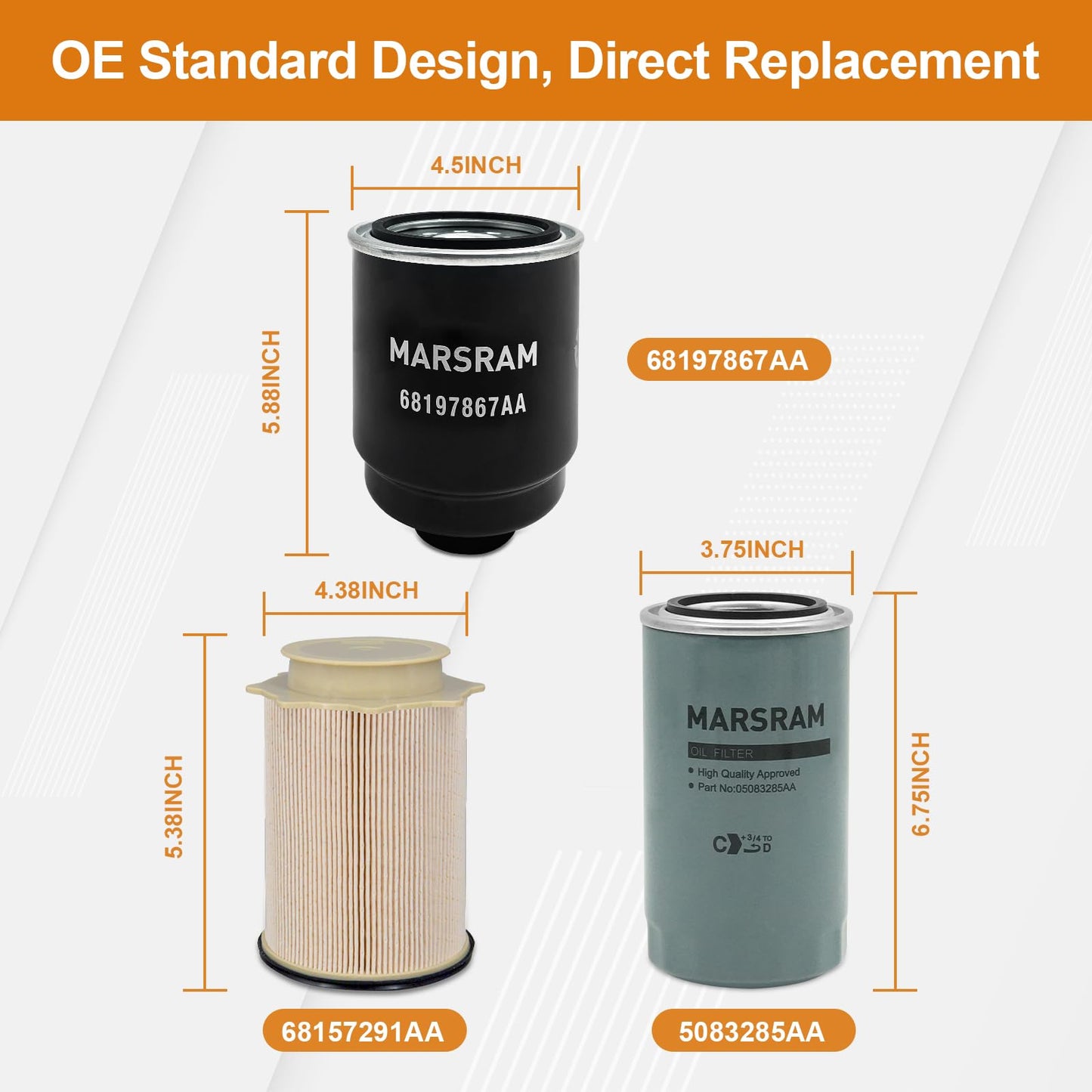 Marsram 6.7 Cummins Fuel Filter and Oil Filter Fits Replaces 68157291AA 68197867AA 5083285AA