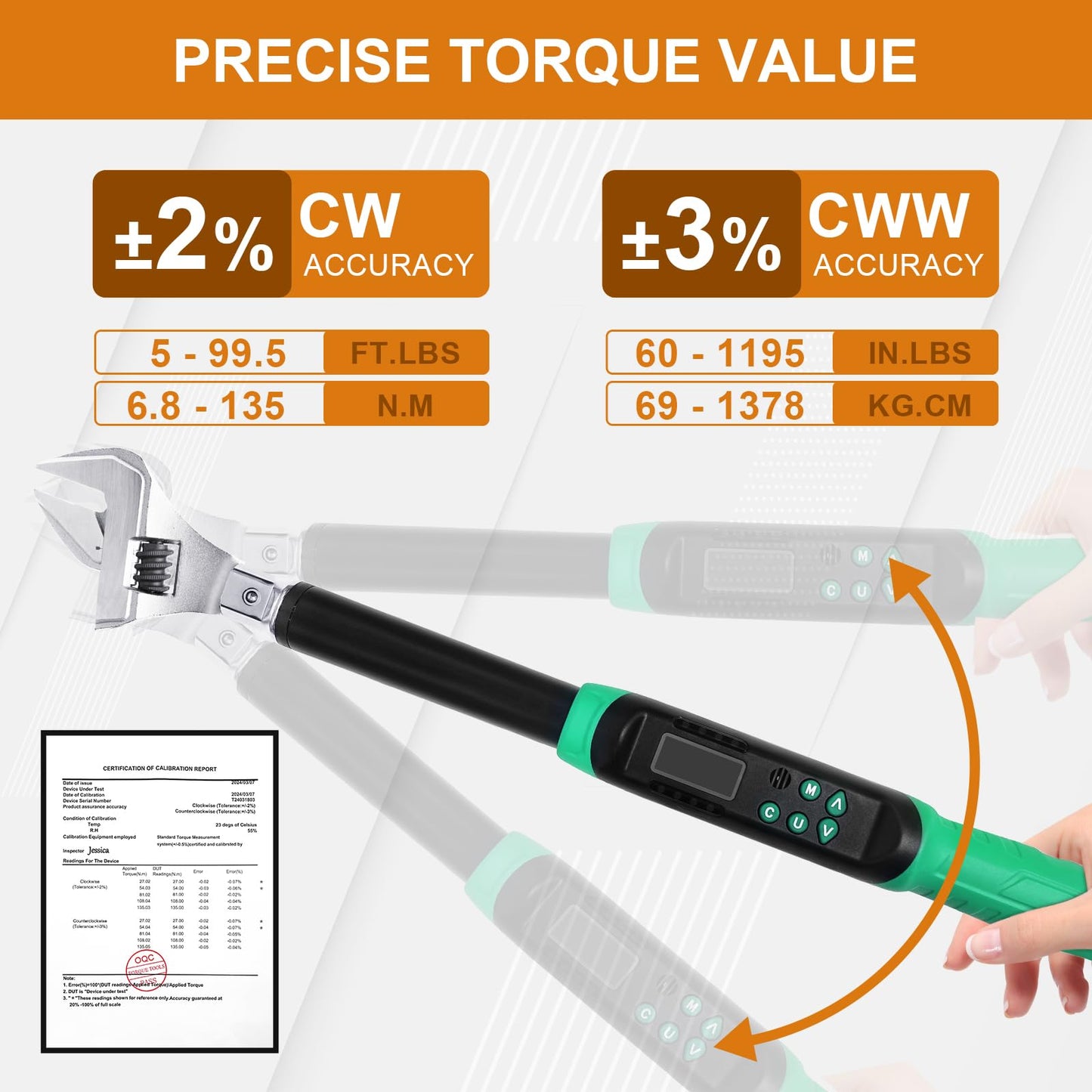 Marsram Adjustable Digital Torque Wrench, 5-99.6ft.lbs/6.8-135N.m, 5-35mm Jaw, Open End Interchangeable Electronic Torque Wrench With Buzzer And LED, For HVAC Car Moto Repair Tool, Calibrated