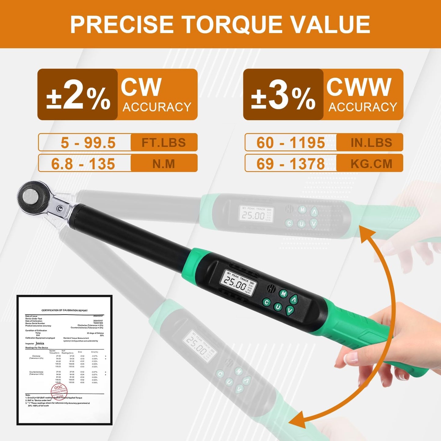 Marsram Adjustable Digital Torque Wrench 5-99.6ft.lbs/6.8-135N.m, Interchangeable Electronic Torque Wrench With 5-35mm Jaw And 3/8" Drive Ratchet Head With Buzzer And LED, For HVAC Car Moto Repair