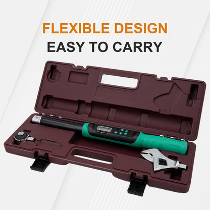 Marsram Adjustable Digital Torque Wrench 5-99.6ft.lbs/6.8-135N.m, Interchangeable Electronic Torque Wrench With 5-35mm Jaw And 3/8" Drive Ratchet Head With Buzzer And LED, For HVAC Car Moto Repair