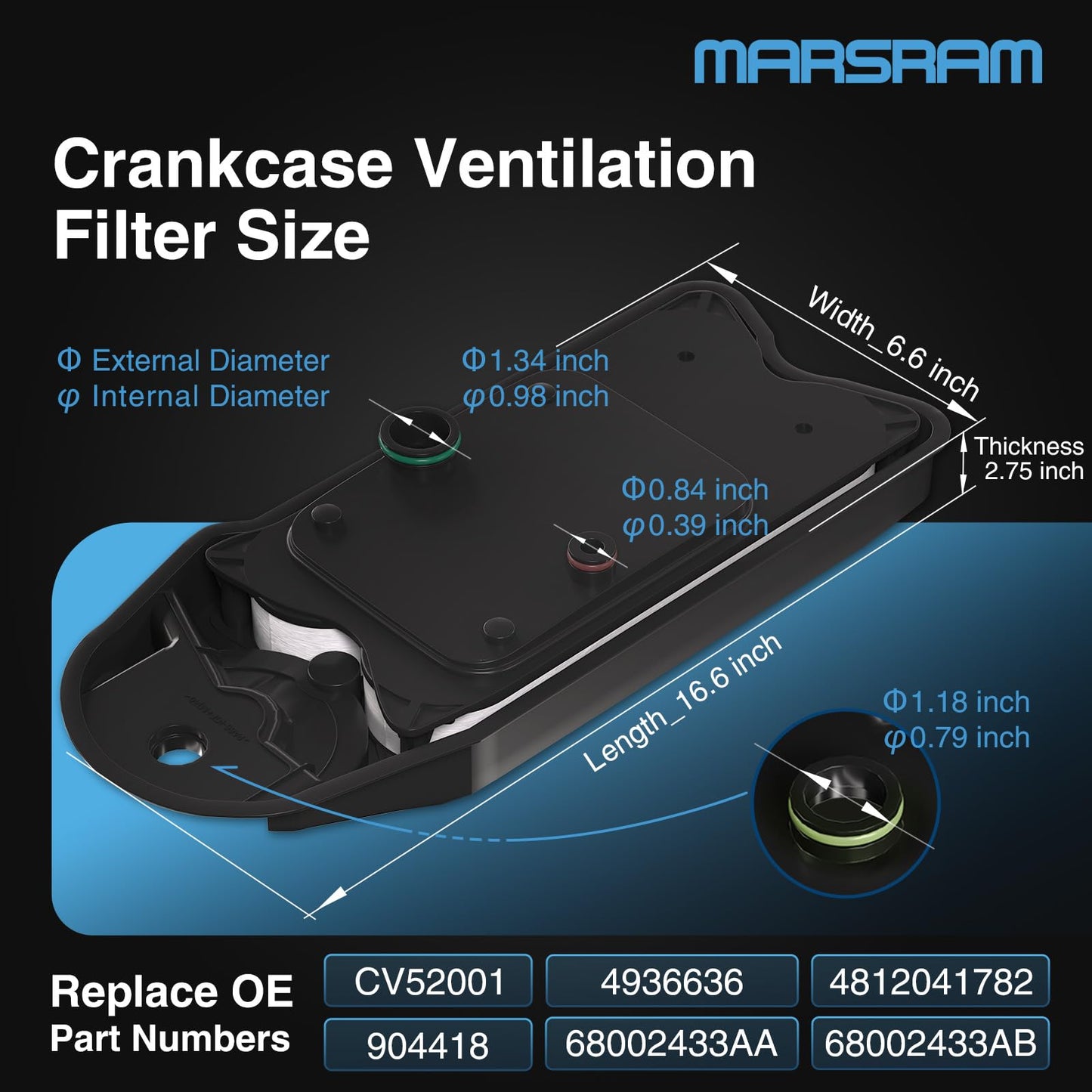 Marsram 6.7 Cummins Crankcase Ventilation Filter CV52001 4936636 904-418 68002433AB