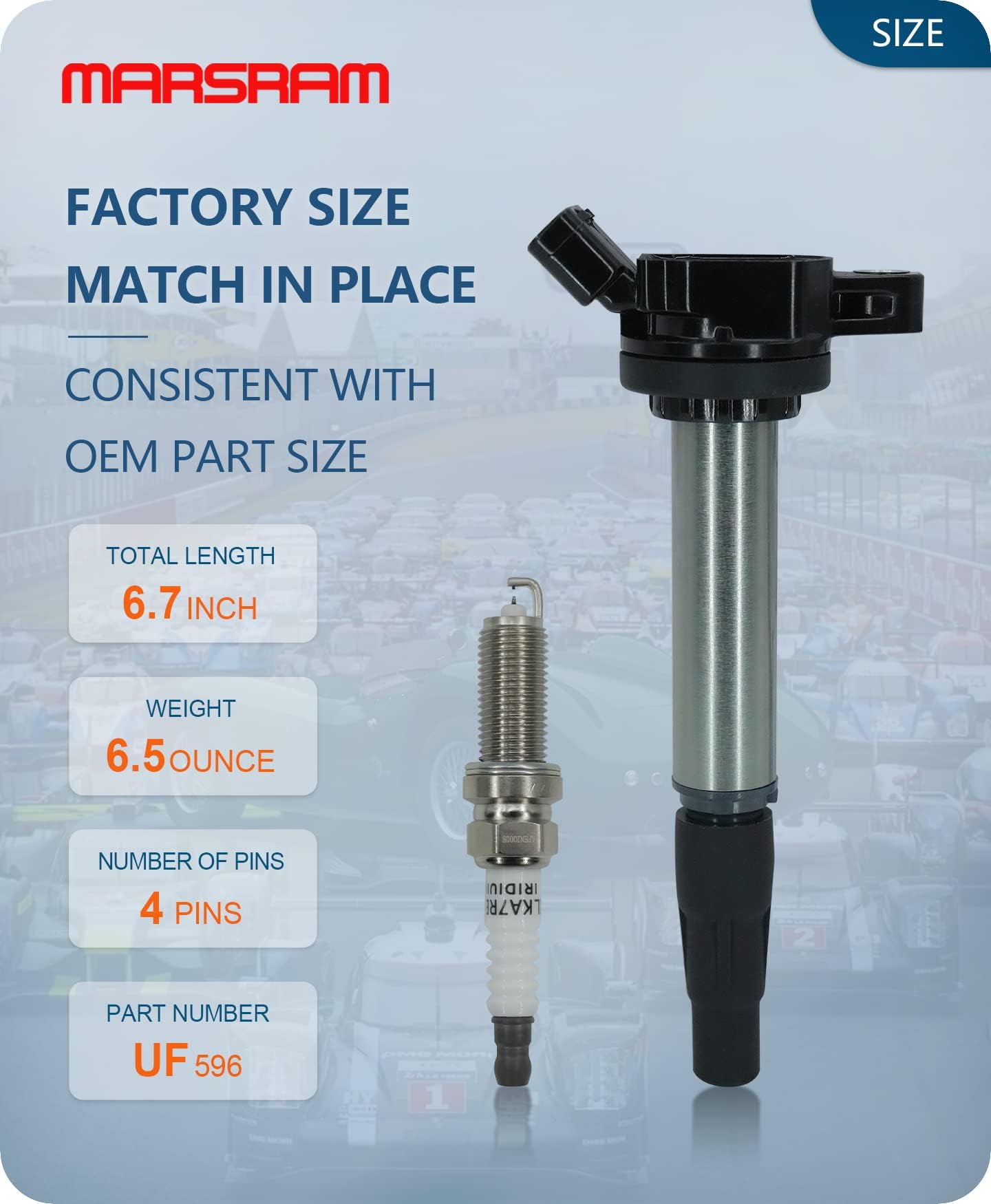 Marsram Ignition Coil Pack UF596 & Double Iridium Spark Plug 4912 8 PCS
