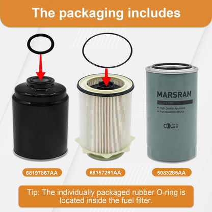 Marsram 6.7 Cummins Fuel Filter and Oil Filter Fits Replaces 68157291AA 68197867AA 5083285AA