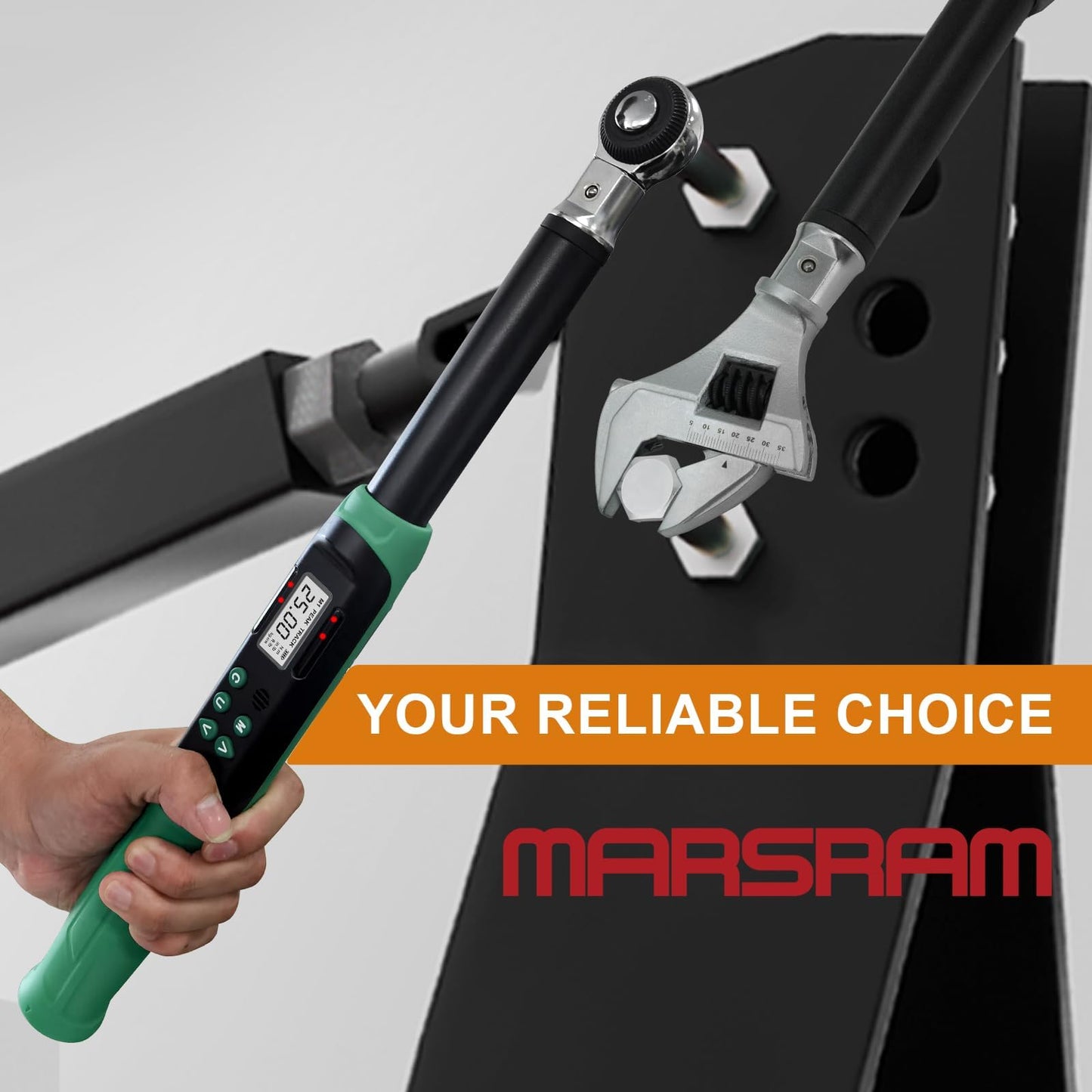 Marsram Adjustable Digital Torque Wrench 5-99.6ft.lbs/6.8-135N.m, Interchangeable Electronic Torque Wrench With 5-35mm Jaw And 3/8" Drive Ratchet Head With Buzzer And LED, For HVAC Car Moto Repair